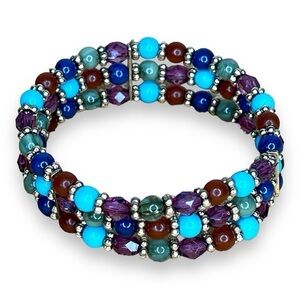 BEADED COLORFUL BRACELET WOMENS BOHO BOHEMIAN TEAL BLUE